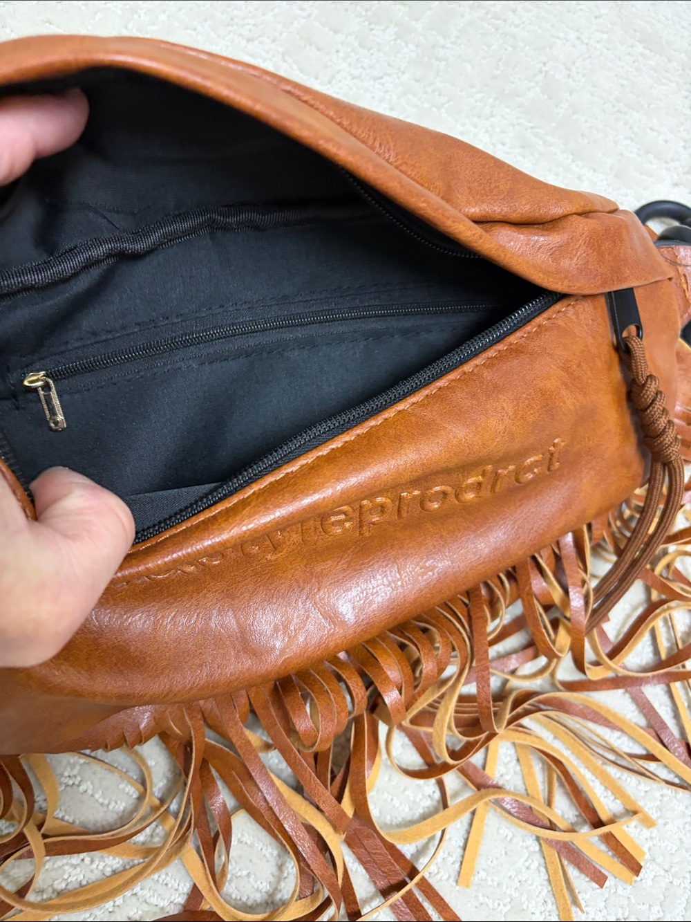 Brown faux Leather Fringe Crossbody Bag - Picture 3 of 4